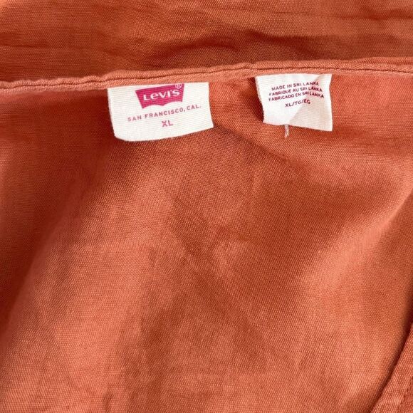 Levi's Luisa Linen Blend Cropped Puff Sleeve Blouse V-neck Top Sz L‎ Milkmaid - Picture 7 of 8